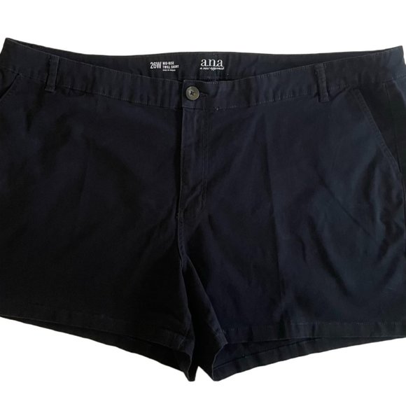 a.n.a. Women's Plus-Size 26 4.5" Mid Rise Chino Short - BLACK - Picture 1 of 11